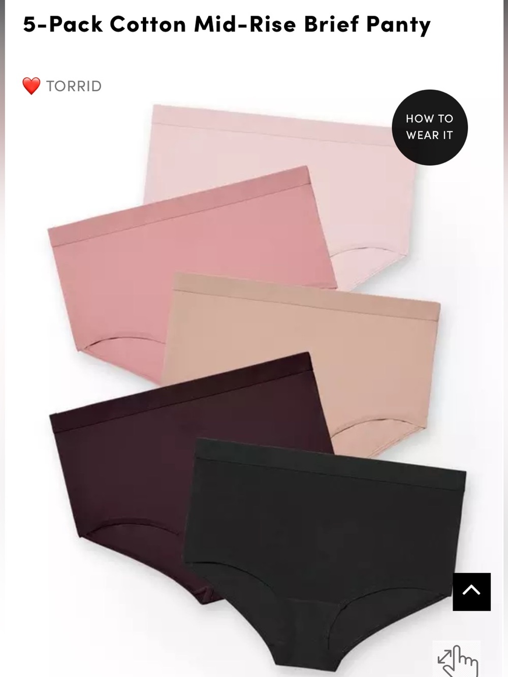 torrid Cotton Mid-Rise Brief Panty 5-Pack in Pink, Rose, Mauve, Plum, Black